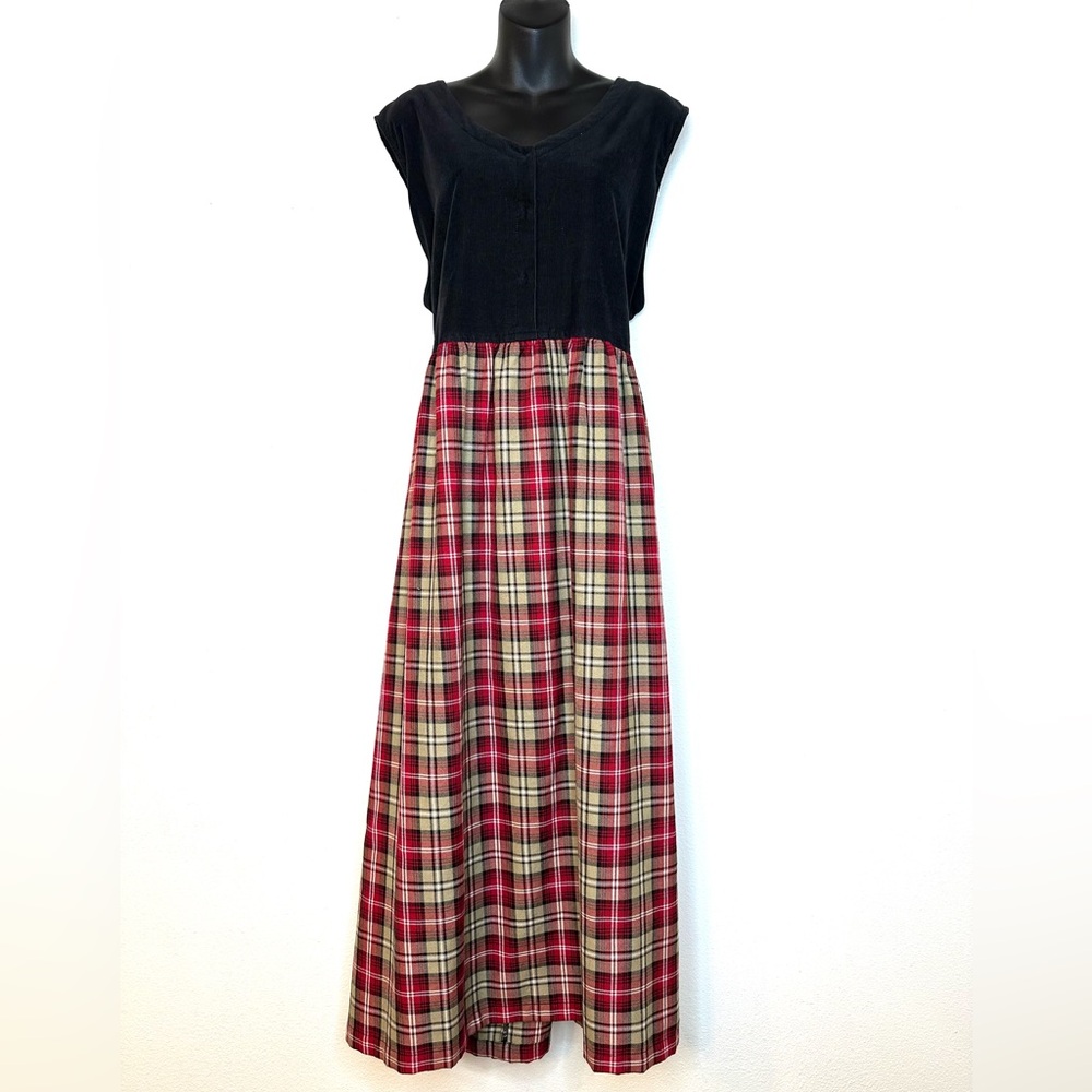 VTG Bobbie Brooks Women's Dress 26/28W Black Corduroy Flannel Christmas Grunge